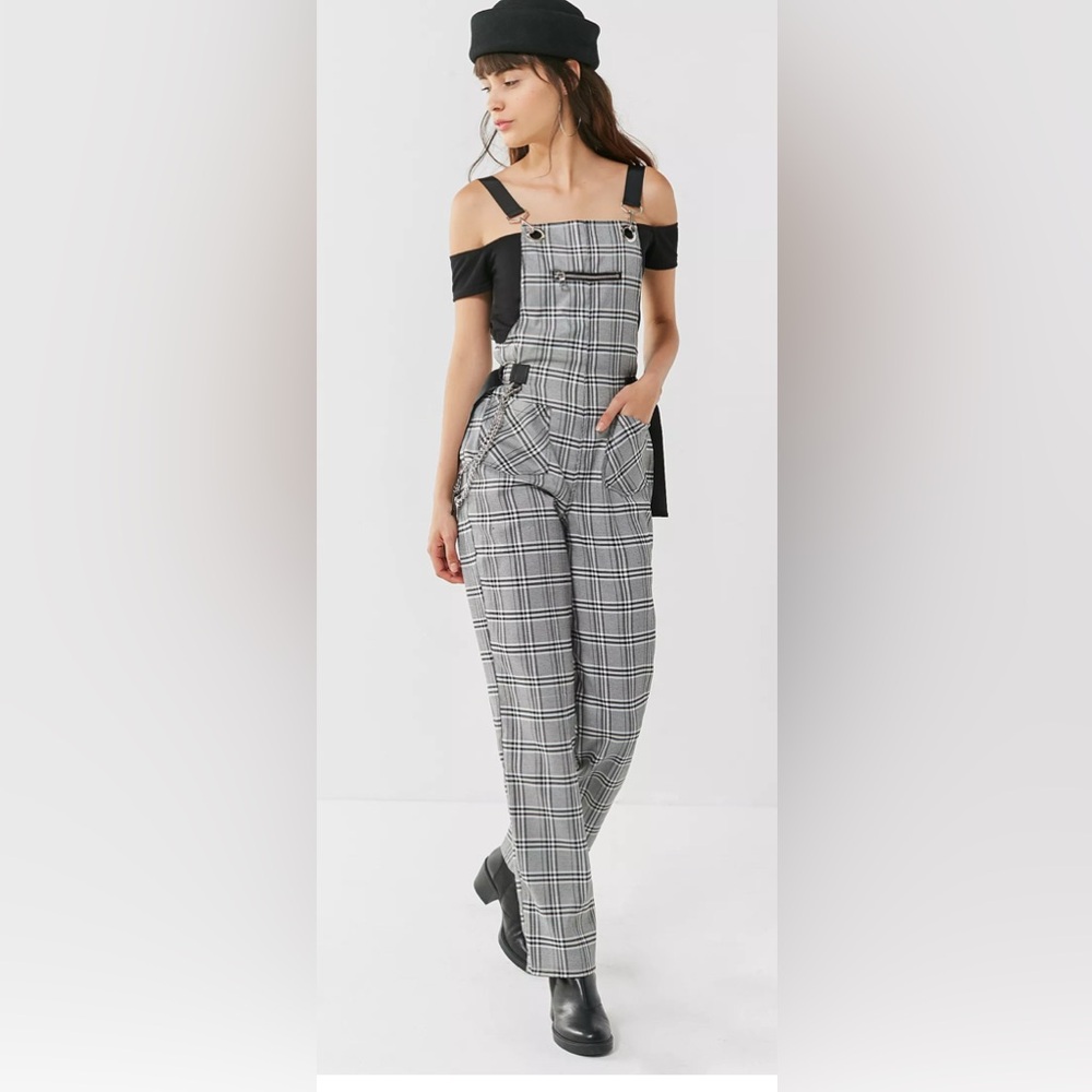 I AM GIA Cobain Black White Plaid Overalls Edgy Punk Alternative ASO Kourtney -S
